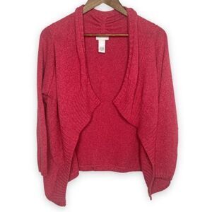 Soft Surroundings L Coral Pink Open Front Knit Cardigan Academia Preppy Feminine